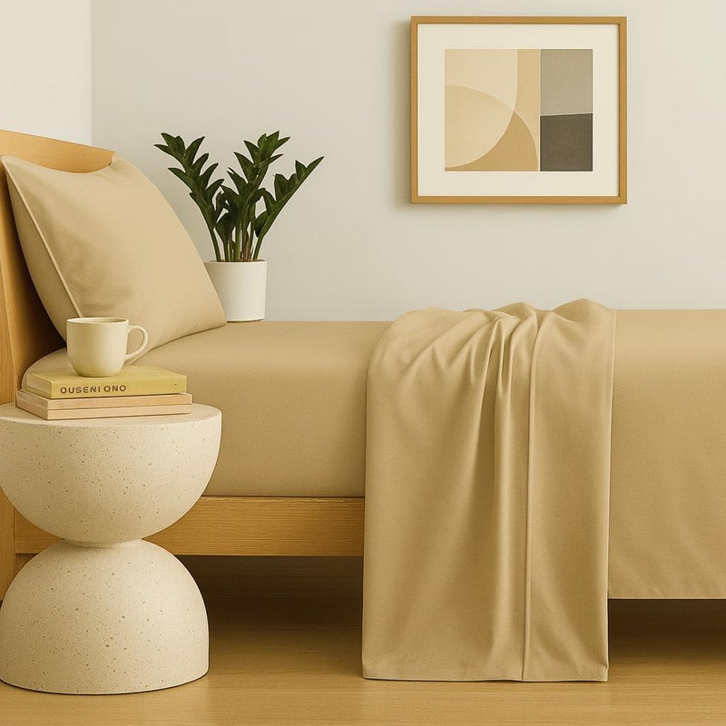 Peru Pima 415 Thread Count Percal Queen Sheet Set - 100% Peruvian Pima Cotton, 4 Piece (Flat, Fitted, 2 Pillowcases) - Cooling, Crisp, Deep Pocket, Hotel Quality Bedding - Latte - Image 2
